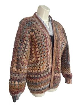 Multicolor Crochet Granny Square Cardigan Sweater